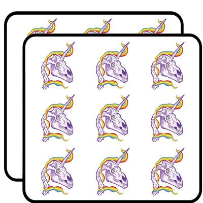 18 Pcs Cute Evil Purple Unicorn Skeleton with Rainbow Ribbon Cartoon 2" Stickers Decals Laptop Notebook Phone Waterproof Vinyl Trendy
