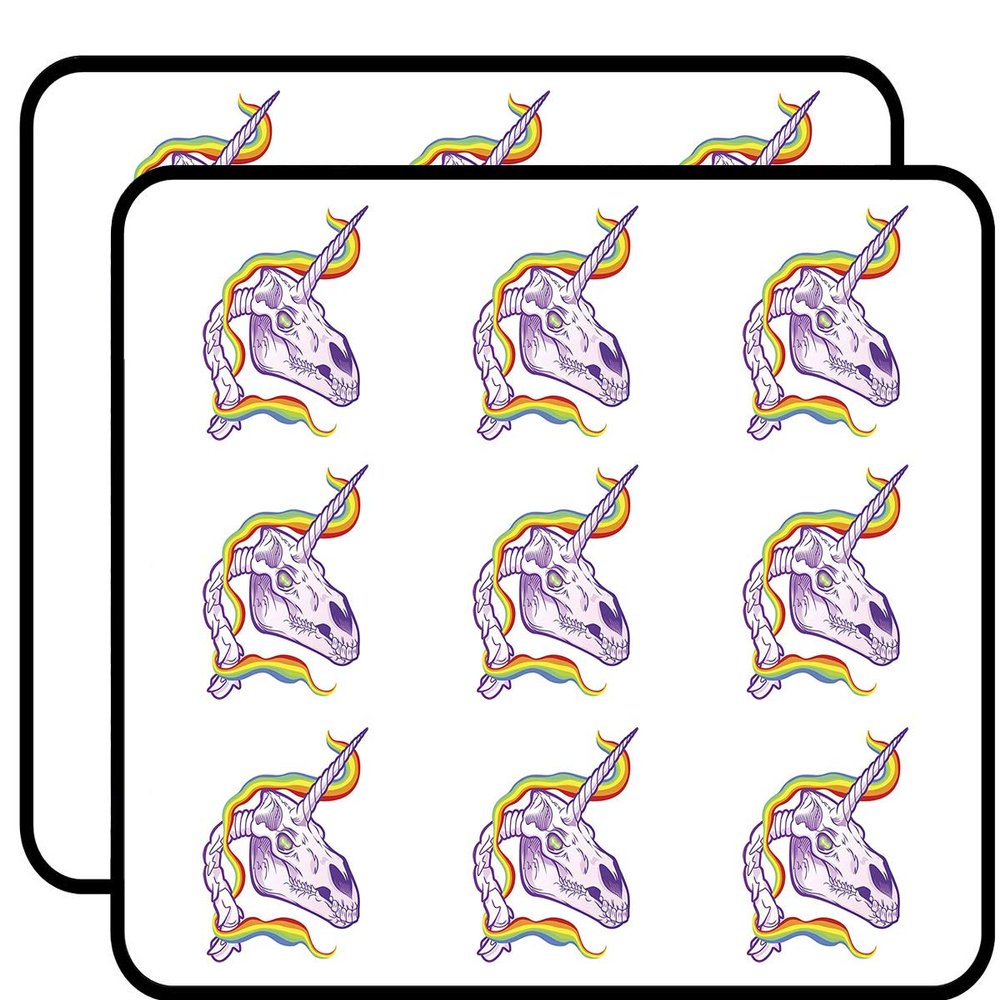 18 Pcs Cute Evil Purple Unicorn Skeleton with Rainbow Ribbon Cartoon 2" Stickers Decals Laptop Notebook Phone Waterproof Vinyl Trendy