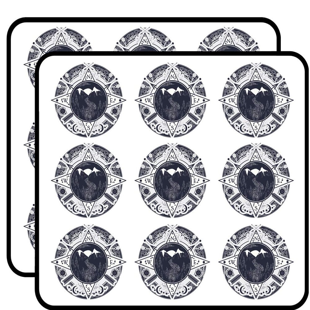18 Pcs Cool Navy Hand Drawn Alaskan Wilderness Double Exposure Art - Compass 2" Stickers Decals Laptop Notebook Phone Waterproof Vinyl Trendy
