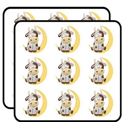 18 Pcs Cute Brown and White Milking Cow on Crescent Moon 2" Stickers Decals Laptop Notebook Phone Waterproof Vinyl Trendy