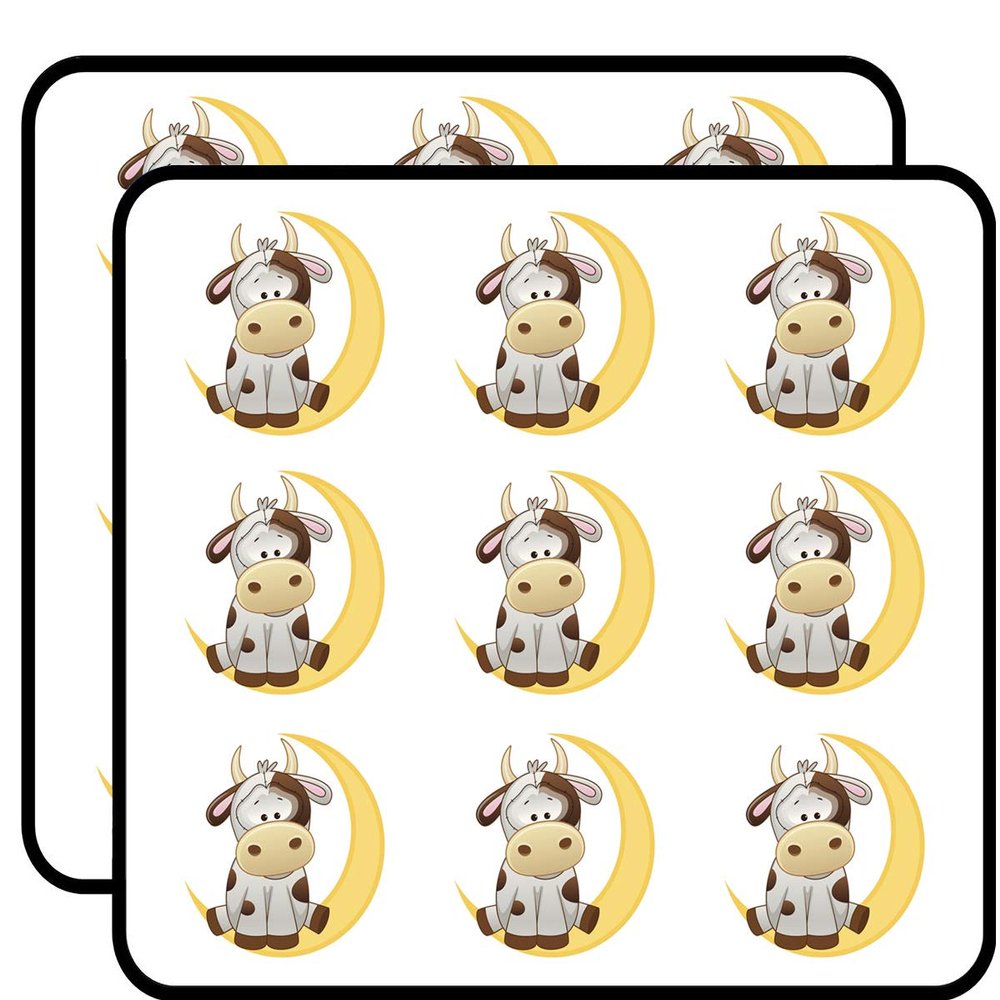 18 Pcs Cute Brown and White Milking Cow on Crescent Moon 2" Stickers Decals Laptop Notebook Phone Waterproof Vinyl Trendy