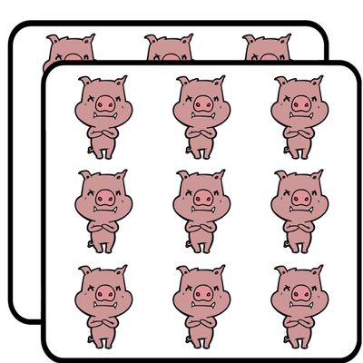 18 Pcs Simple Pink Piggy Pig Pen Art Cartoon - Angry 2" Stickers Decals Laptop Notebook Phone Waterproof Vinyl Trendy