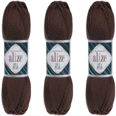 Alize Diva Plus Silk 100% Microfiber Acrylic and Mercerized Effect Knitting 3 DK & Light Worsted Crochet Yarn Lot of 3 Ball skeins 300gr 721 yds (26 - Brown)