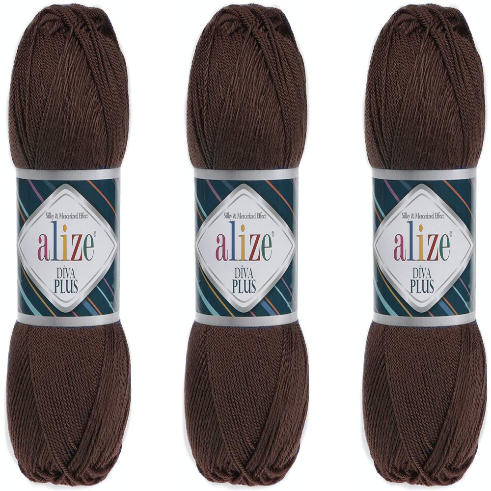 Alize Diva Plus Silk 100% Microfiber Acrylic and Mercerized Effect Knitting 3 DK & Light Worsted Crochet Yarn Lot of 3 Ball skeins 300gr 721 yds (26 - Brown)
