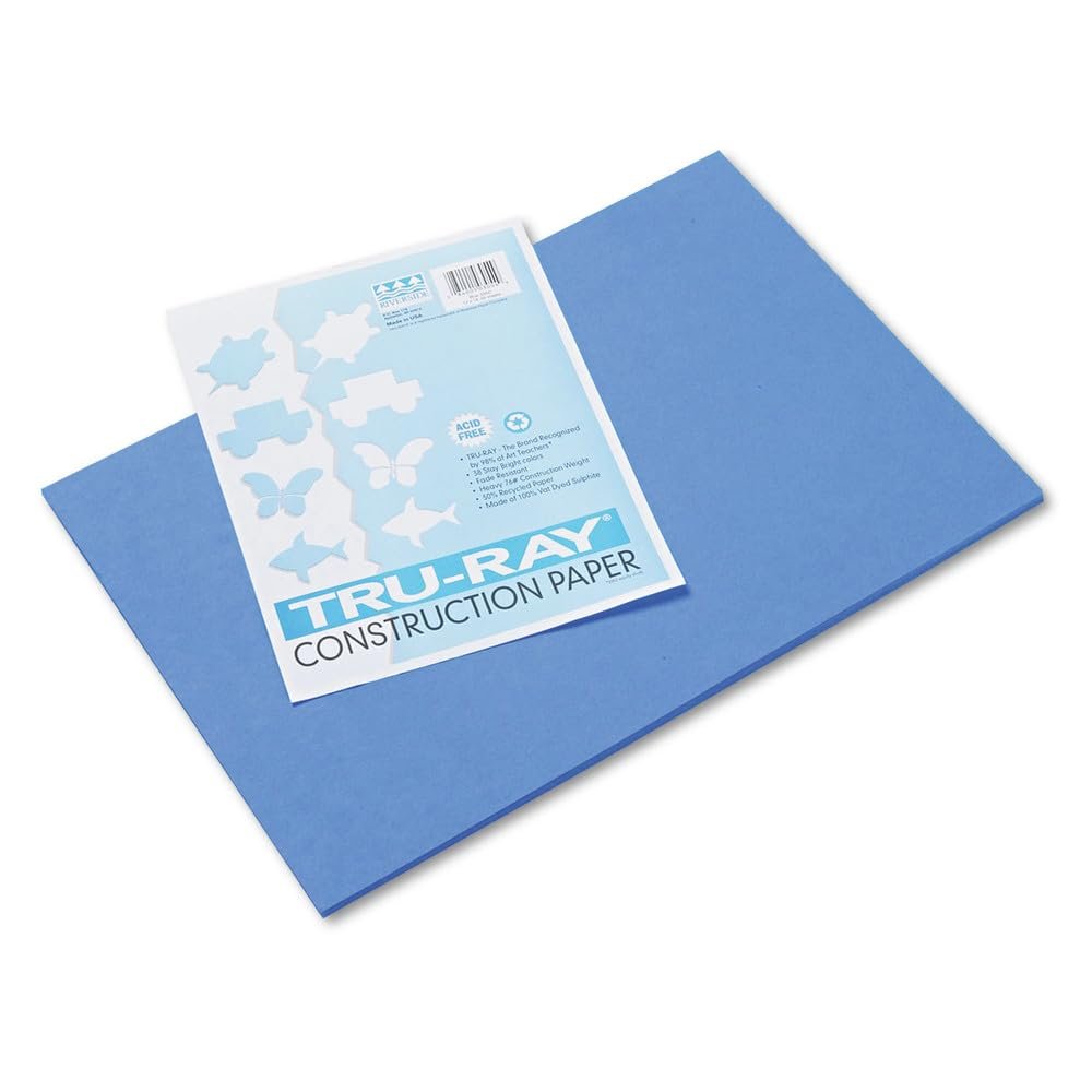 Fade-Resistant Construction Paper, 12x18, 76lb , Blue, Blue (Pack of 50)