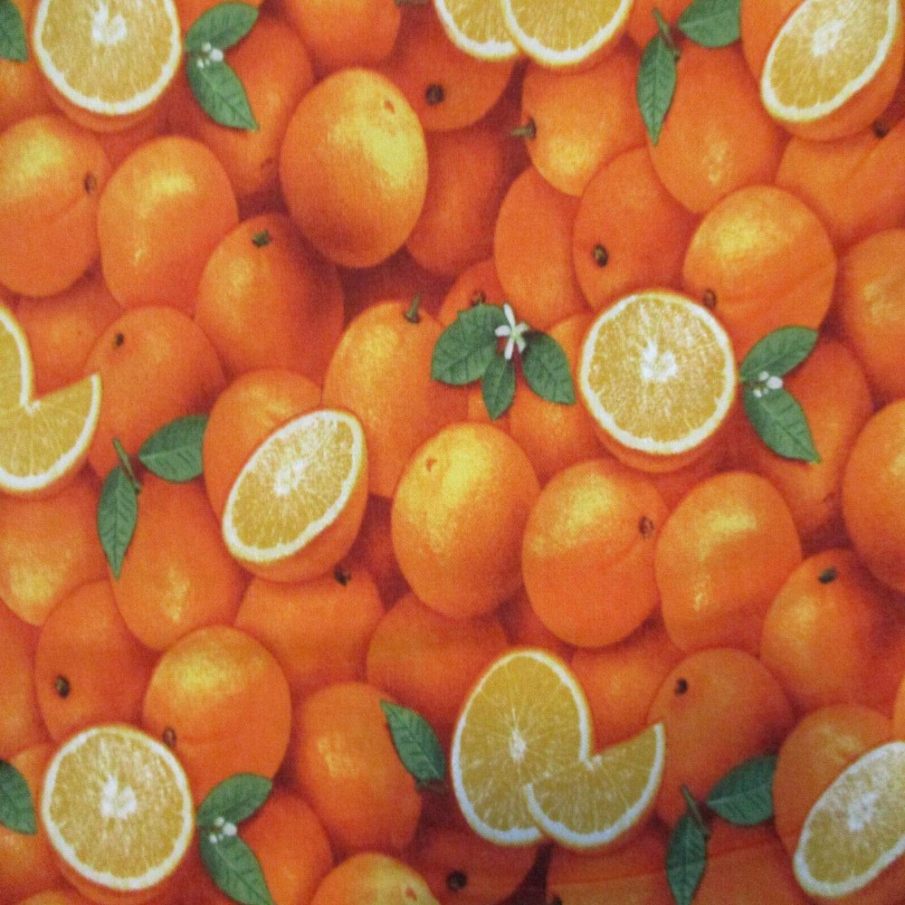 Oranges Realistic Sliced Orange Fruit Food Cotton Fabric Size;1/4 Yard(18x22)