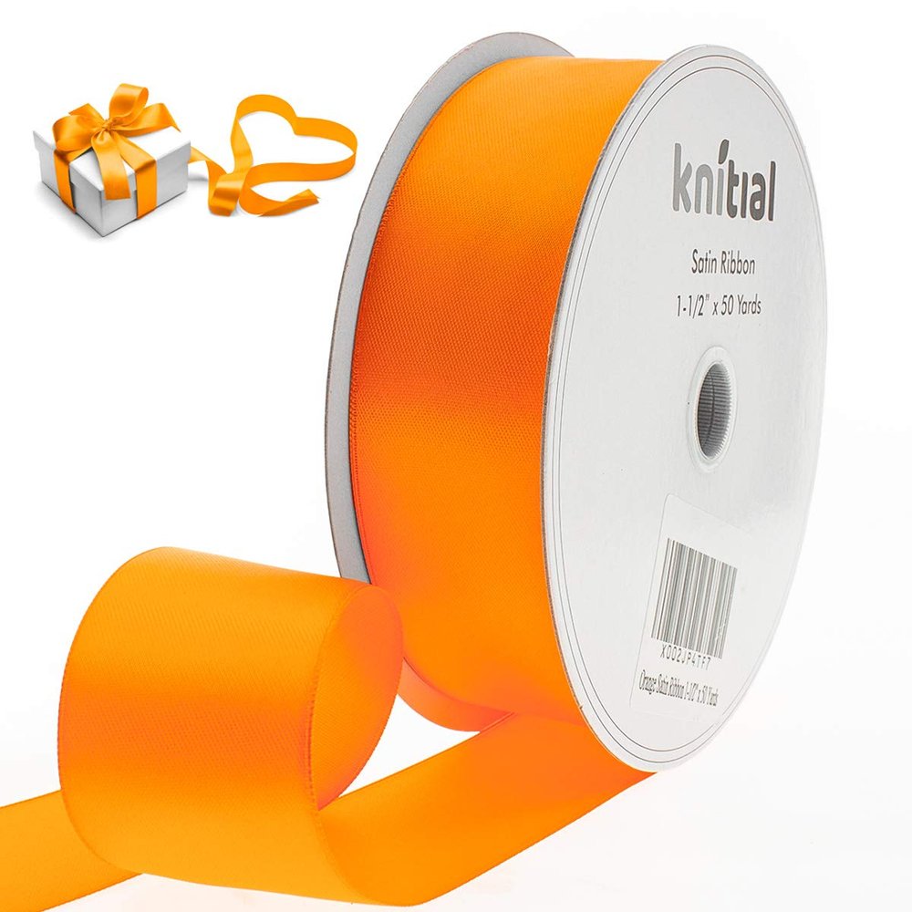 Knitial Orange Satin Ribbon 1-1/2 inch x 50 Yards Double Face Silky Satin Orange Ribbon for Gift Wrapping and Crafts