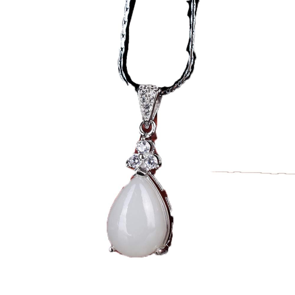 Natural Hetian Jade White Jade Water Drop Pendant Women's Silver Inlaid Jade Water Drop Jade Pendant Jade Necklace