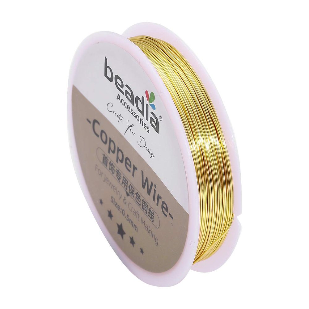 BEADIA Gold Copper Wire 0.5mm Bead Cord for Bracelet Necklace Charm Beading Jewelry Making 22yard
