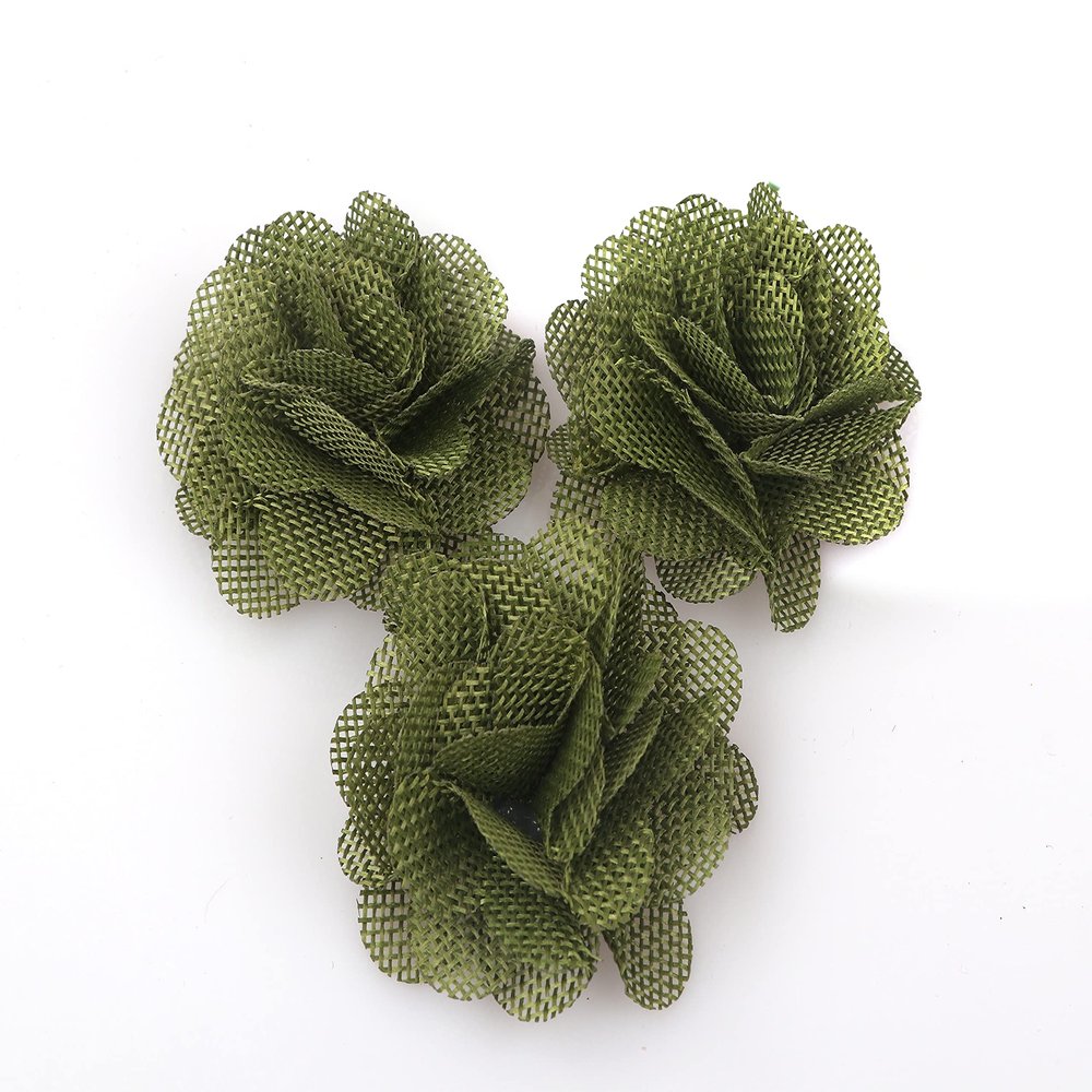 YYCRAFT 15pcs Stiff Burlap Flower Roses,3D Fabric Flowers for Headbands Hair Accessory DIY Crafts Scrapbooking Embellishments(2.25",Oliver)