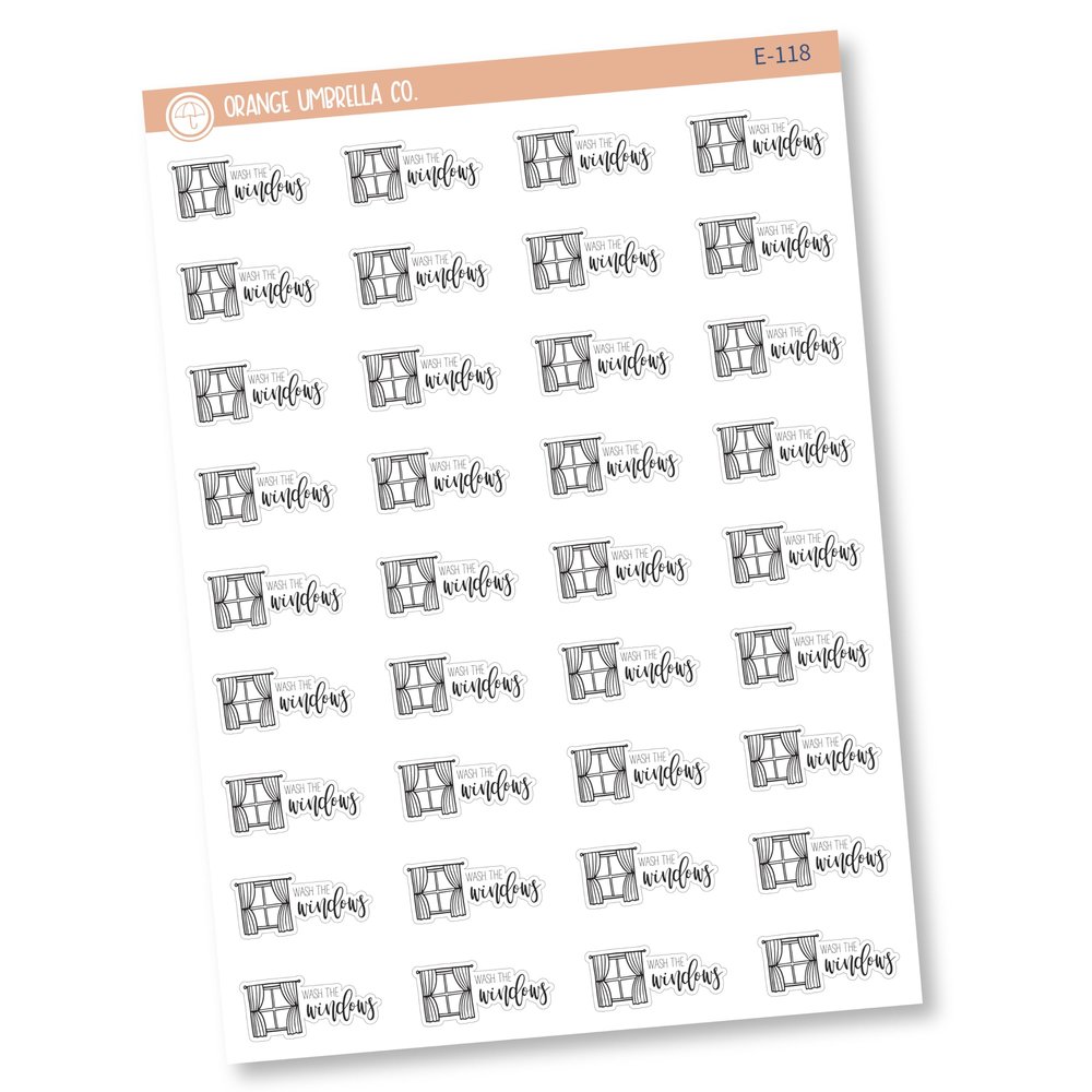 Wash The Windows Planner Stickers, Icon Script "Wash The Windows" Labels for Cleaning, Cleaning Stickers, F2 (E-118)