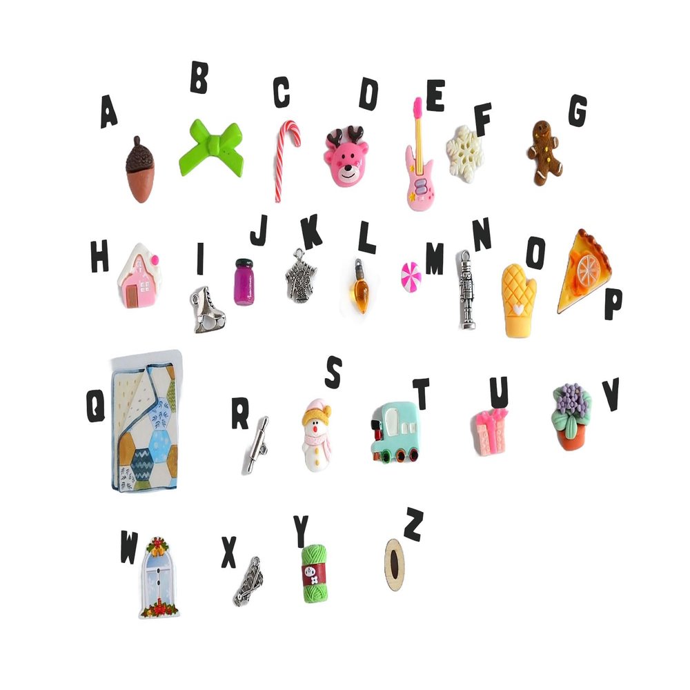 Christmas Theme ABC Objects, 1-3cm, 26 Alphabet trinkets