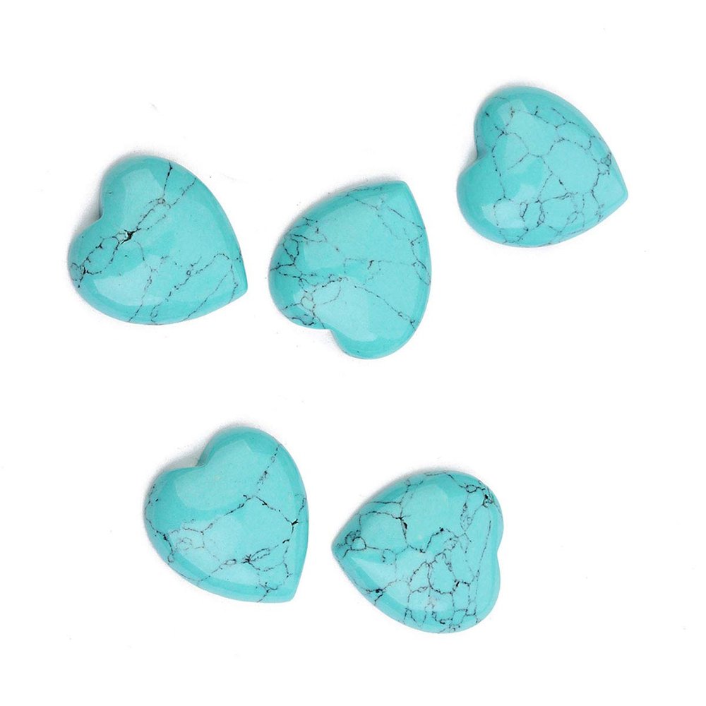 5 Pcs Natural Stone Love Heart Stone Reiki Balancing Worry Stone Flat-Back Design No Hole Beads Half Heart Charms for Jewelry Making (Blue Turquoise, 10mm)