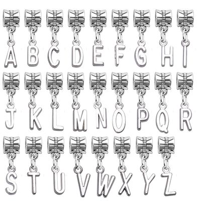 Aylifu 26pcs Letter Charms Alphabet A - Z Letter Charm Pendants with Bail Beads for Necklace Bracelets Jewelry Making,Silver
