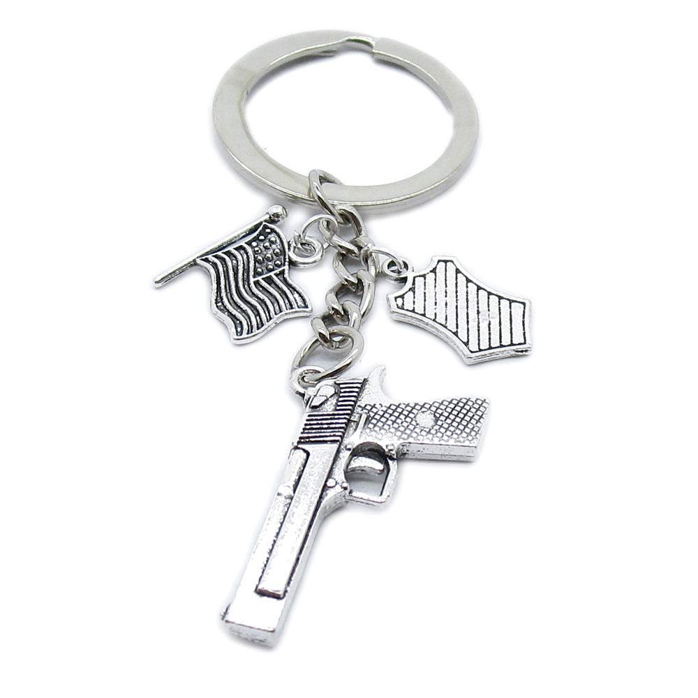 100 Pieces Keychain Keyring Jewellery Clasps Charms Suppliers YR4T9F Gun Pistol Badge Department Police Flags States United