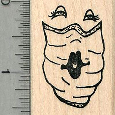 Masked Face Rubber Stamp, with Painted on Lips, Virus Series