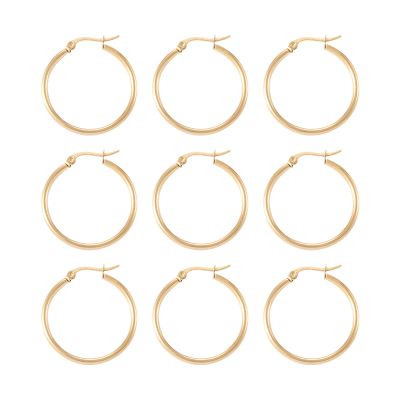 Pandahall 10 Pairs Stainless Steel Lightweight Chunky Open Hoops Earrings 30mm Golden Small Clasp Round Huggie Earrings for DIY Craft Jewelry Making