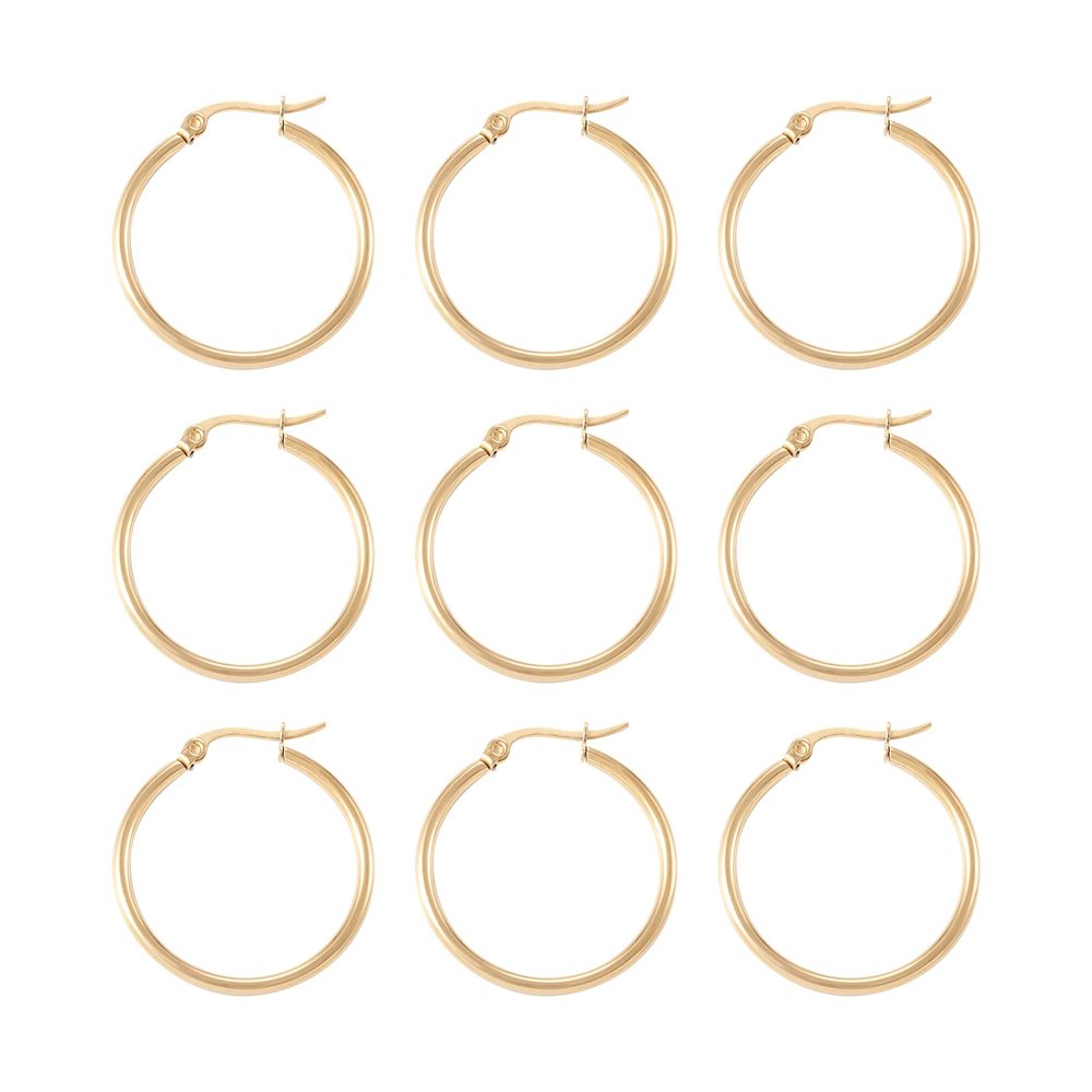 Pandahall 10 Pairs Stainless Steel Lightweight Chunky Open Hoops Earrings 30mm Golden Small Clasp Round Huggie Earrings for DIY Craft Jewelry Making
