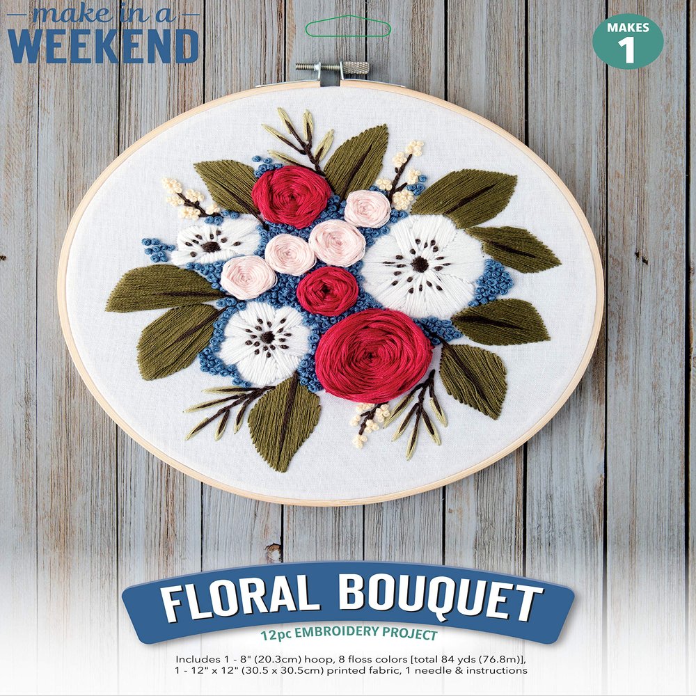 Leisure Arts Embroidery Kit 6" Floral Bouquet- Cross Stitch Kits for Beginners - Embroidery kit for Beginners - Embroidery Kits for Adults - Embroidery Kits for Adults