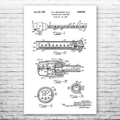 Unidirectional Microphone Poster Print, Audio Engineer Gift, Microphone Art, Podcast Host Gift, Recording Studio Art Black & White (24 inch x 36 inch)