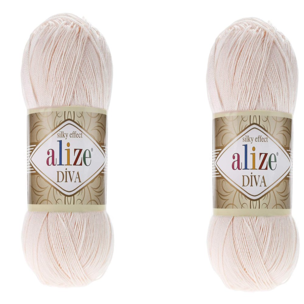 2 skeins Alize Diva Silky Effect 100% Microfiber Acrylic Yarn Thread Crochet Art Lace Craft 200gr 766yds Hand Knitting Yarn (382-Powder)