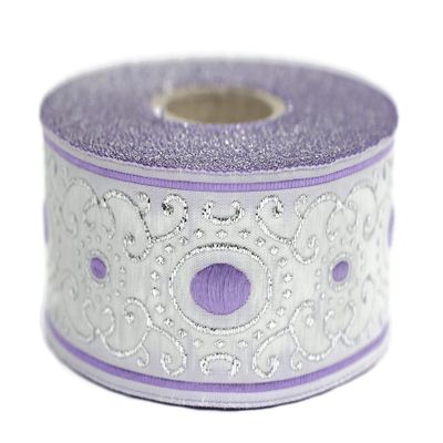 11 Yard Spool 1.37 inches Wide Lilac White Authentic Jacquard Ribbon Woven Embroidered Sewing Trim Decorative Fabric 35805