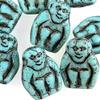 14mm Czech Glass Monkeys Beads - Matte - Turquoise - Brown Inlay (8) from D&J view 1