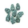 14mm Czech Glass Monkeys Beads - Matte - Turquoise - Brown Inlay (8) from D&J view 2