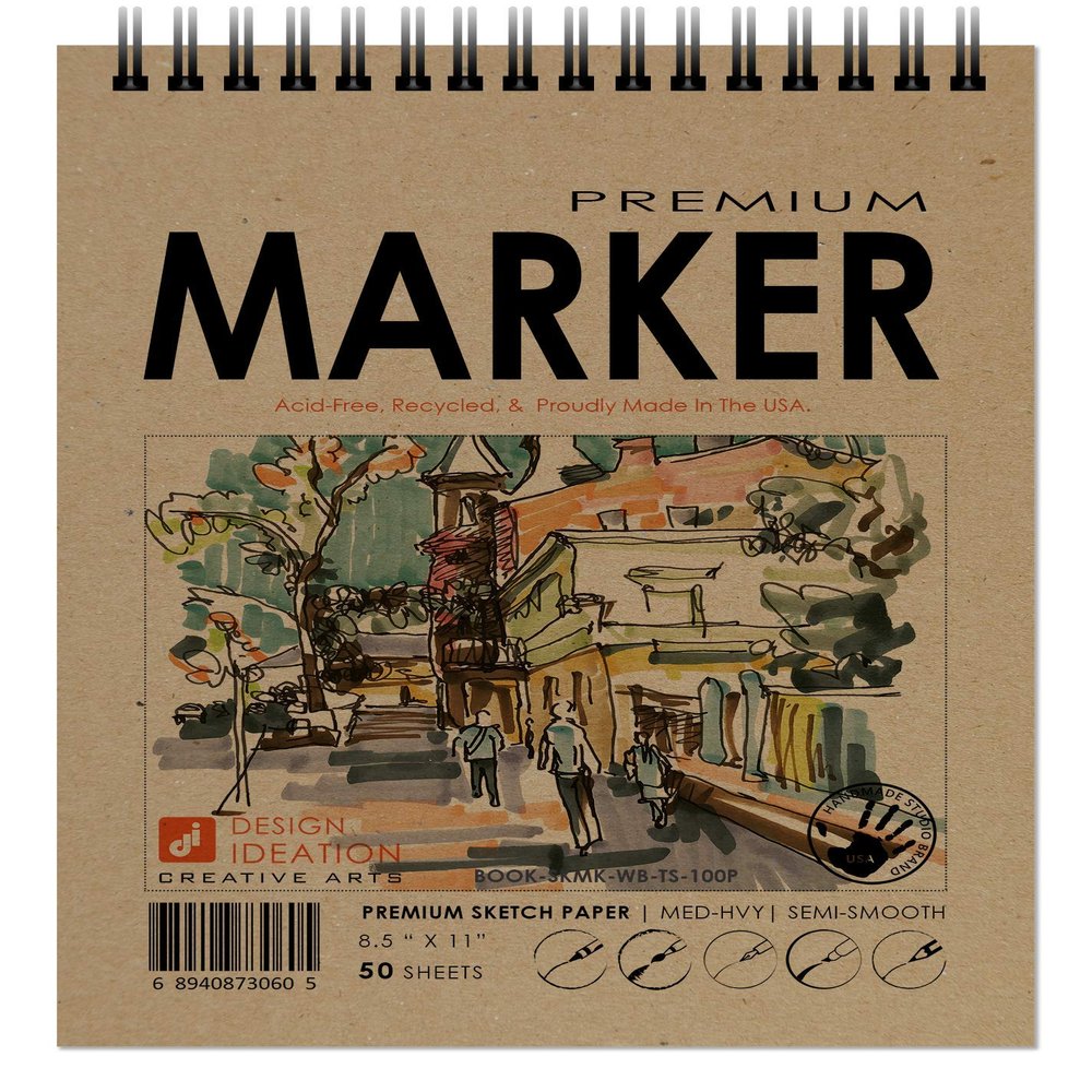 Design Ideation Marker. Wire Bound Sketchbook. Top Spine. Multi-Media. (8.5" x 11") WB-50100-TS.