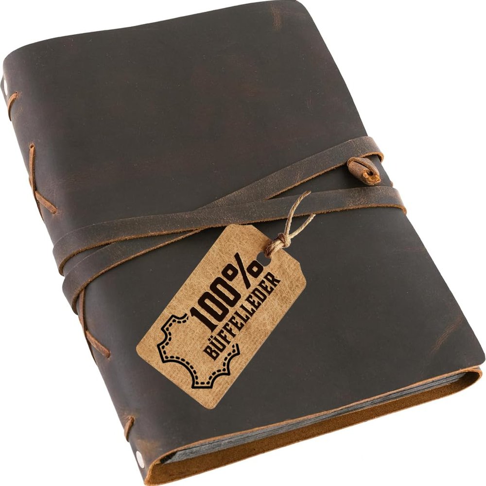 MOONSTER Leather Scrapbook & Photo Album Handcrafted Full Grain Buffalo Leather Scrapbook Keepsake Photo Book with Strap Vintage Gift Picture Album for Memories & Classic Photo Albums