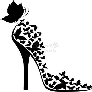 Roseville Decals Fashion Shoe High Heel Butterflies Vinyl Decal Sticker for Home Office Decor Vehicle Window Sign Size- [6 inch] / [15 cm] Tall and Color- Gloss Black
