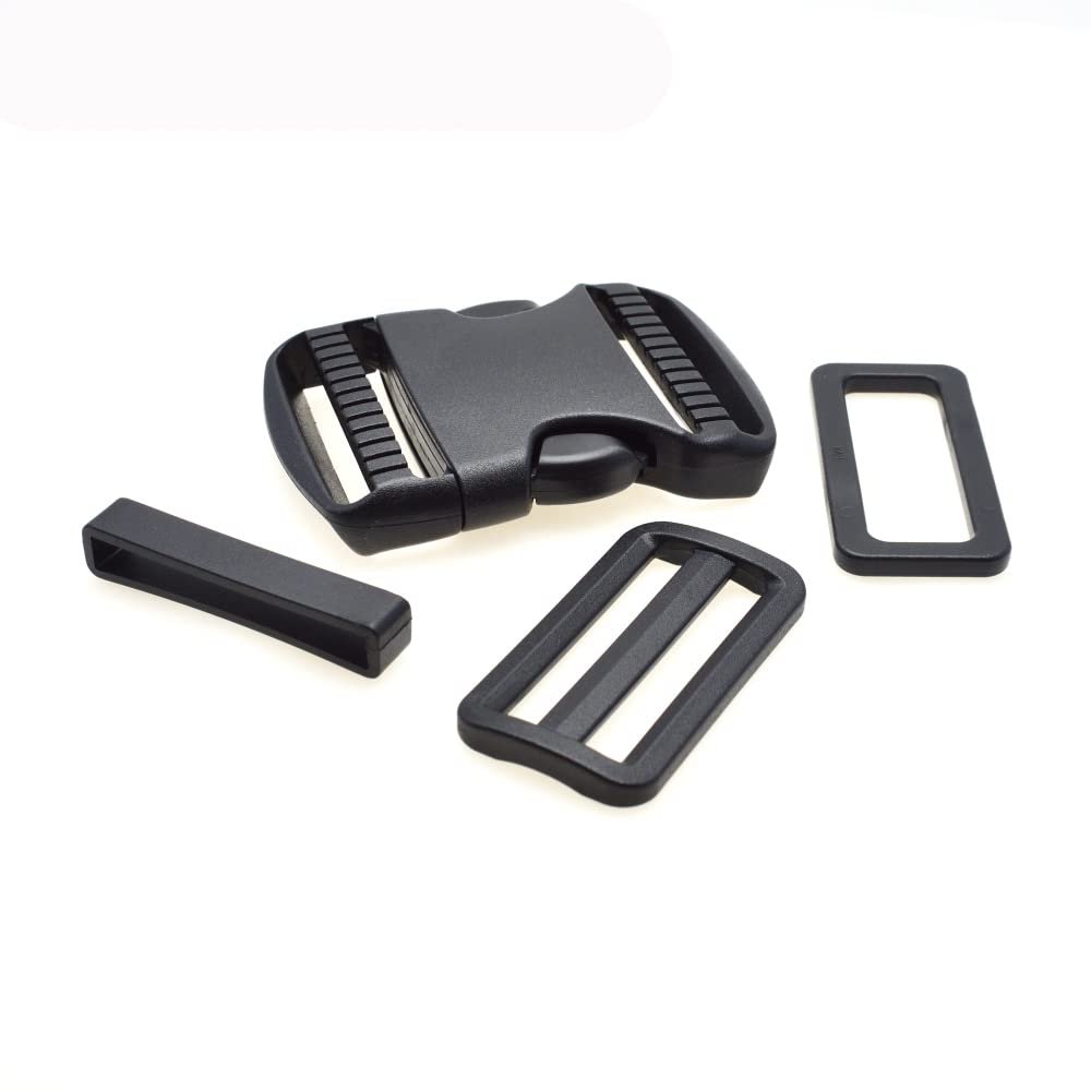 HSDOUBLE 1 set Plastic Slider Adjustable Rectangle Ring Belt Loop Curved Side Release Buckles (For 50mm Webbing)