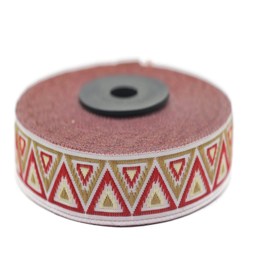 11 Yard Spool 0.62 inches Wide Red Milk Brown Chevron Jacquard Ribbon Medieval Trim Woven Trimming Retro Fabric Offset Tape Home Decoration Embellishment 16915