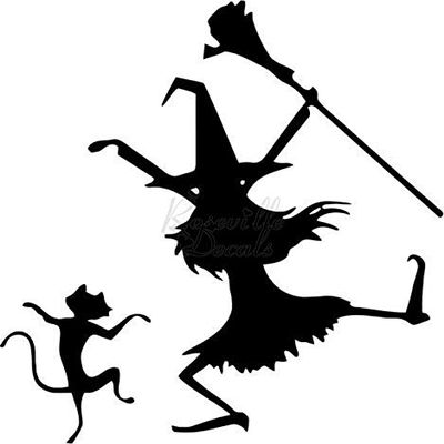 Roseville Decals Funny Cat Witch Dancing Vinyl Decal Sticker for Home Office Decor Vehicle Window Sign Size- [6 inch] / [15 cm] Tall and Color- Matte Black