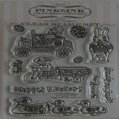 Impression Obsession CL930 Easter Basket Pink Ink Clear Stamp Set