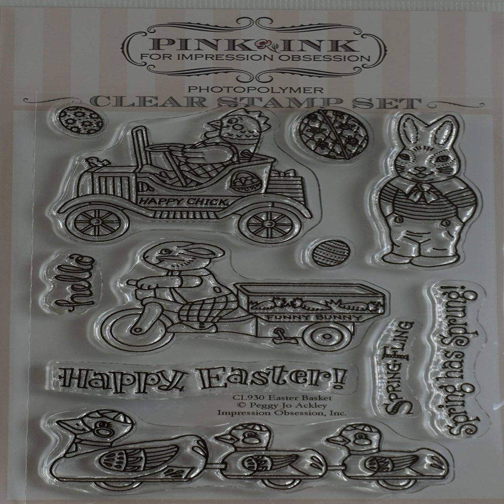 Impression Obsession CL930 Easter Basket Pink Ink Clear Stamp Set