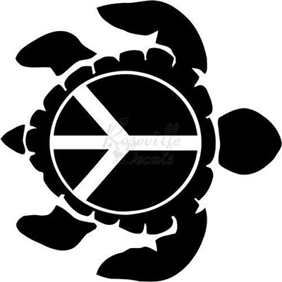 Roseville Decals Peace Sign Sea Turtle Vinyl Decal Sticker for Home Office Decor Vehicle Window Sign Size- [6 inch] / [15 cm] Tall and Color- Matte Black