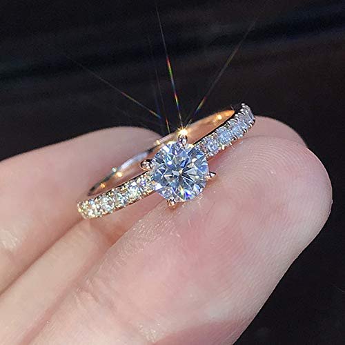 925 Sterling Silver Fashion 18k Rose Gold Bride Ring Round Cut Cubic Zirconia Anniversary Promise Rings CZ Classic Eternity Engagement Wedding Band Ring for Women (US Code 7)