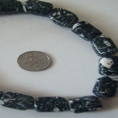 Beads, Composit Mosaic Reconstituted Gemstone Charcol Black Rectangle Beads 13x10mm - x10pcs
