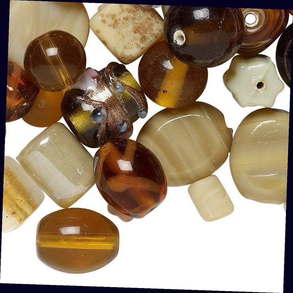 100 Grams Fancy Amber Brown Lampwork Glass 7x4mm-14x11mm Bead MixBeads for Jewelry Making Bracelets, Necklaces Supplies for DIY Crafts Beadwork