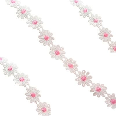 XZEN 15 Yards Daisy Flower Trim Embroidered Lace Ribbon Flower Applique for DIY Crafts Sewing Scrapbook Decor (Pink)