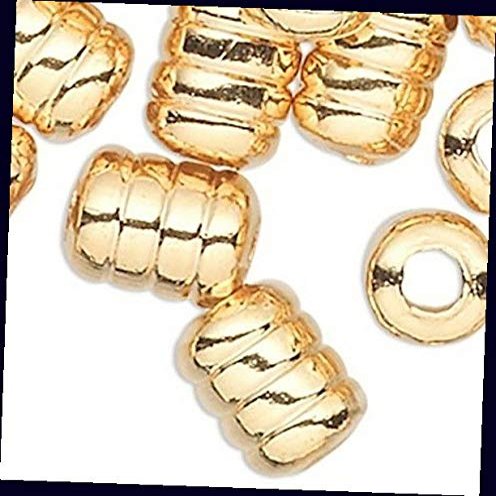 100 Gold Plated Brass 5x4mm Ribbed Corrugated Tube Beads for Jewelry Making Bracelets, Necklaces Supplies for DIY Crafts Beadwork