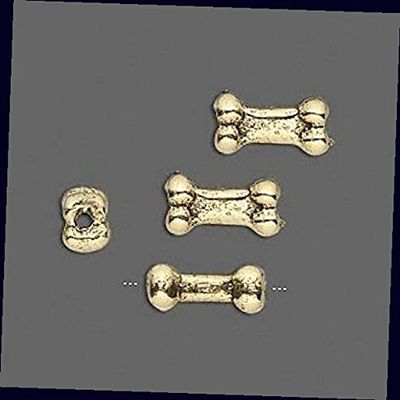 2 Antiqued Gold Plated Pewter 3D Dog Bone Beads for Jewelry Making Bracelets, Necklaces / 13x5.5mm Supplies for DIY Crafts Beadwork