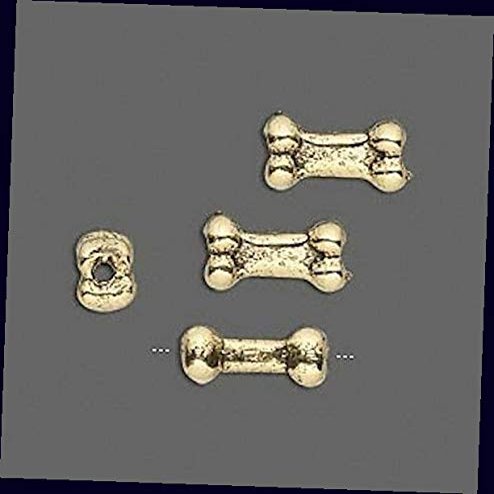 2 Antiqued Gold Plated Pewter 3D Dog Bone Beads for Jewelry Making Bracelets, Necklaces / 13x5.5mm Supplies for DIY Crafts Beadwork