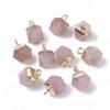 FASHEWELRY 10Pcs Faceted Polygon Natural Strawberry Quartz Stone Pendants Crystal Healing Chakra Gemstone Charms with Gold Loop 12x10mm for Jewelry Necklace Craft Making view 1