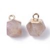 FASHEWELRY 10Pcs Faceted Polygon Natural Strawberry Quartz Stone Pendants Crystal Healing Chakra Gemstone Charms with Gold Loop 12x10mm for Jewelry Necklace Craft Making view 2