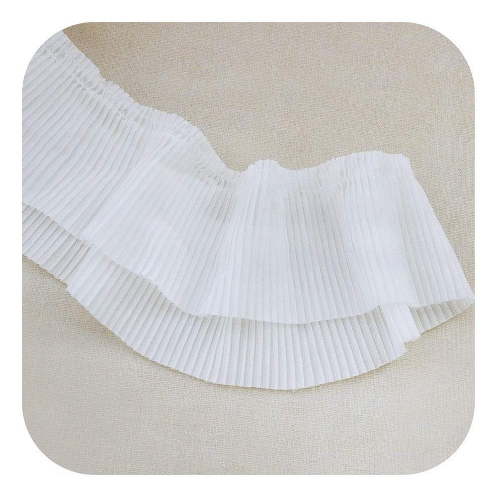 1pc 6.5cm Chiffon Pleated White Lace Trimming DIY Apparel Sewing & Fabric Lace Tape Black Pink Blue Green Red Purple Lace Ribbons (Color : WHITE)