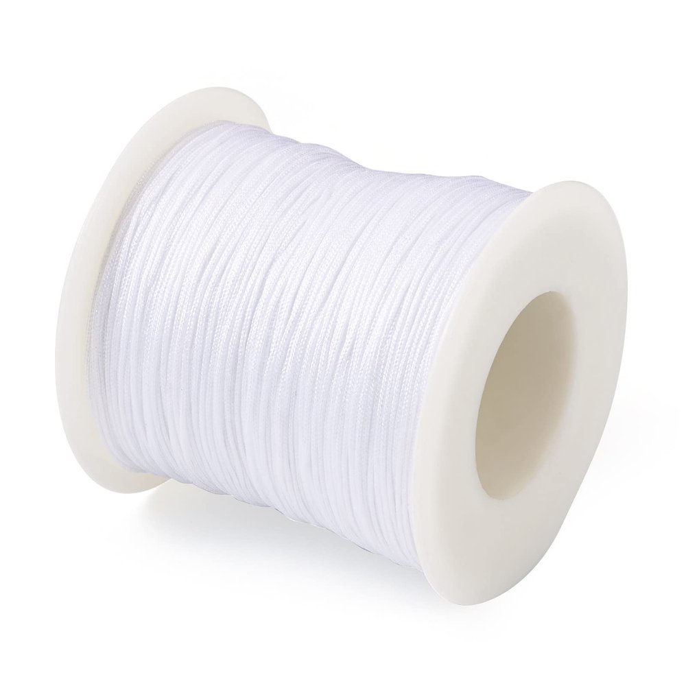 Cheriswelry 100M 0.8mm Nylon Beading Cord White Chinese Knotting Rattail Macrame Thread String Roll for Jewelry Making Kumihimo Wrapping Supplies DIY Crafts