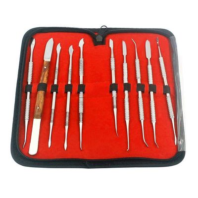 AAProTools 10 PCS Dental Wax Carvers with Case, Stainless Steel Carver Instruments - Metal Clay Pottery Sculpture Tools Set - Restorative Double Ended Waxing Modelling Kits