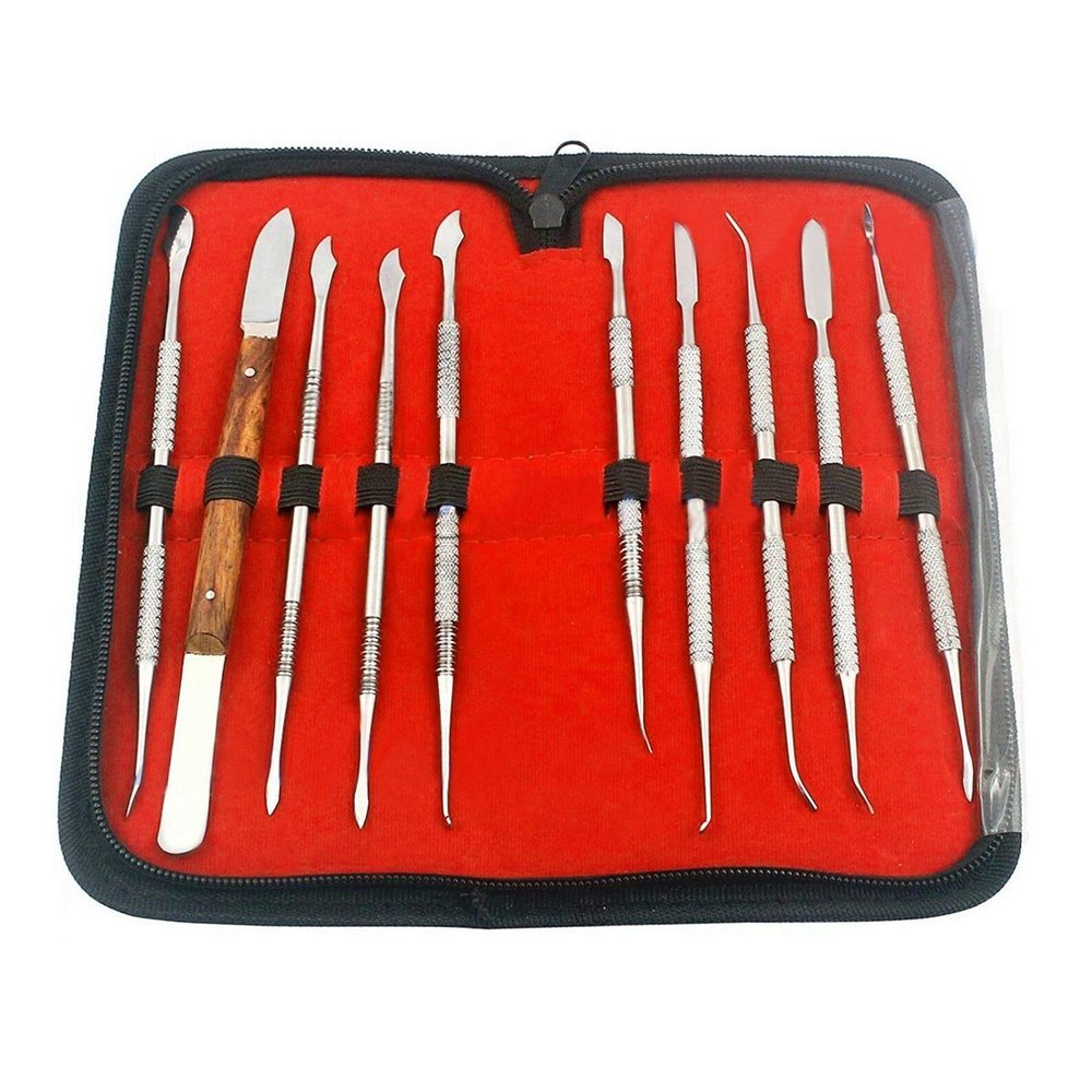 AAProTools 10 PCS Dental Wax Carvers with Case, Stainless Steel Carver Instruments - Metal Clay Pottery Sculpture Tools Set - Restorative Double Ended Waxing Modelling Kits